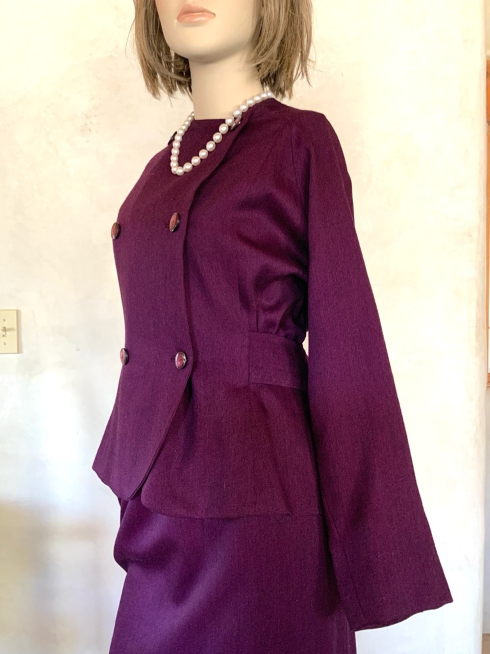 Custom Tailored Violet Wool Skirt Suit M